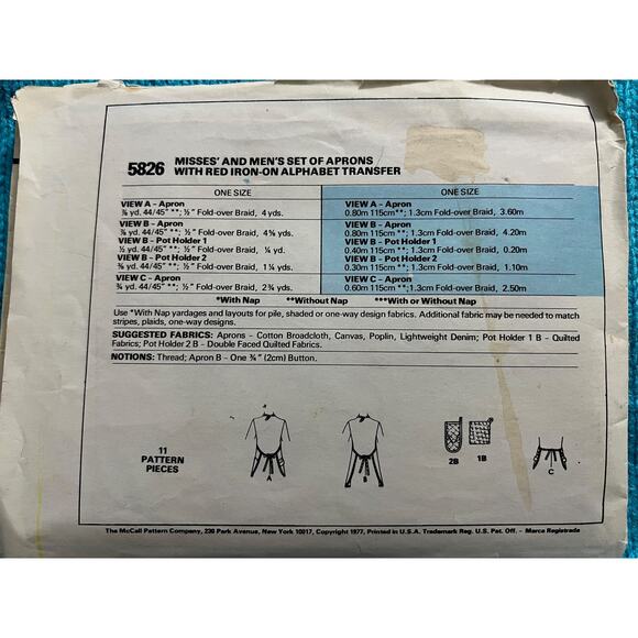 McCalls 5826 Pattern adult Apron work apron kitchen apron - Picture 8 of 8